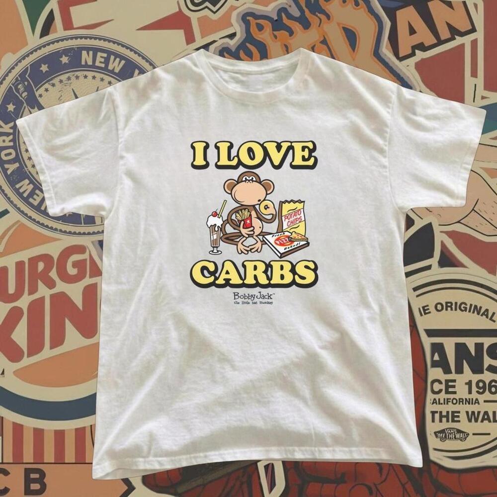 Bobby Jack I Love Carbs White Cotton T Shirt With Cartoon Monkey